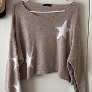 SHEIN Taupe Sweater with White Stars